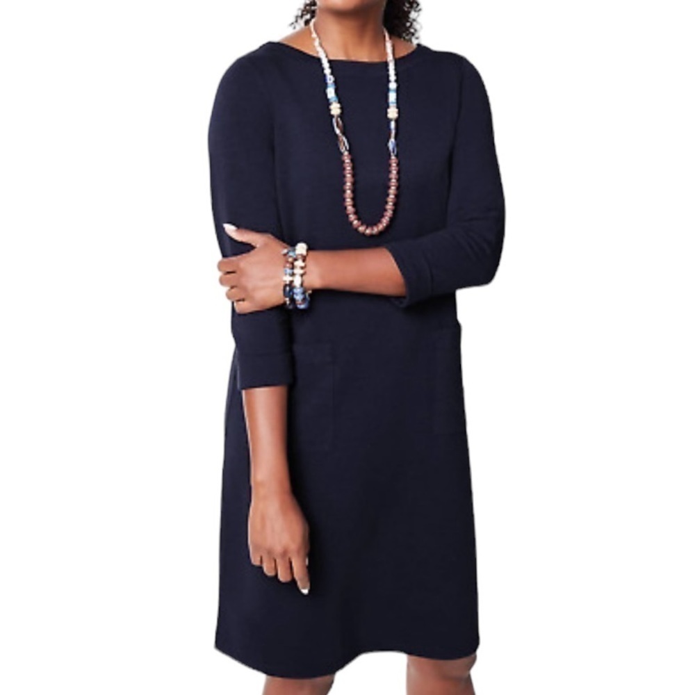 J. Jill Black Ponte Dress 3/4 Sleeves Minimalist Shift Knee Length. Size L # 887
